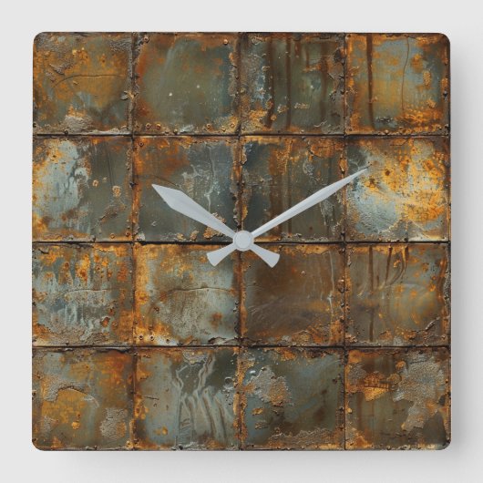Rusty Metal Wall Clock Vierkante Klok (Voorkant)