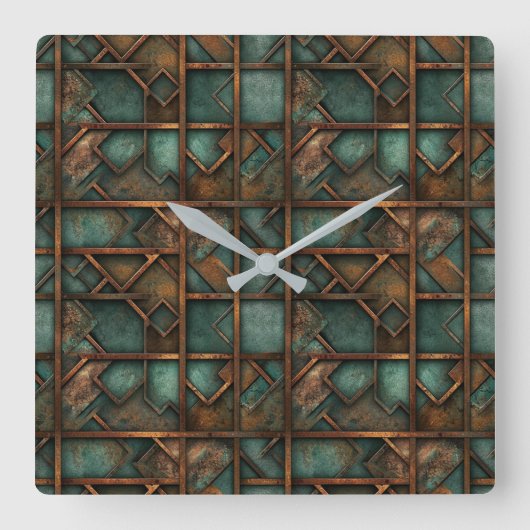 Rusty Metal Wall Clock Vierkante Klok (Voorkant)