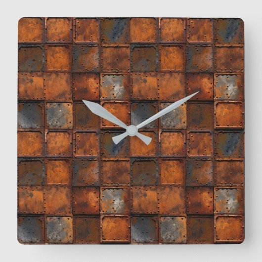 Rusty Metal Wall Clock Vierkante Klok (Voorkant)