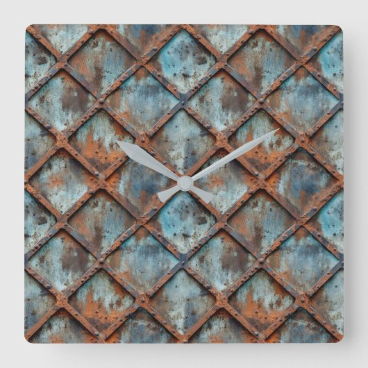 Rusty Metal Wall Clock Vierkante Klok (Voorkant)