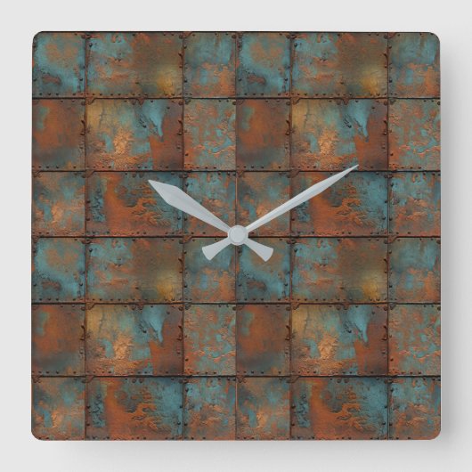 Rusty Metal Wall Clock Vierkante Klok (Voorkant)