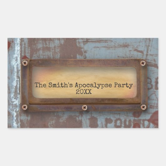 Rusty Naamplaat | Grunge Steampunk Halloween Rechthoekige Sticker (Voorkant)