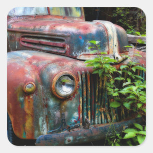 Rusty Old Antiek Truck Vierkante Sticker