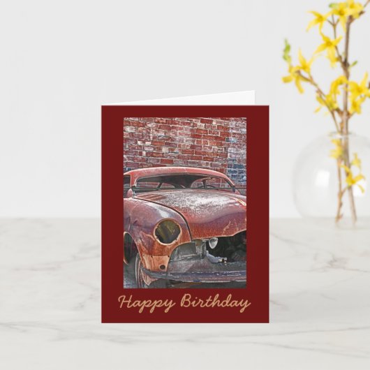 Rusty Old Car Mannelijke Verjaardag Wenskaart Kaart (Gele Bloem)