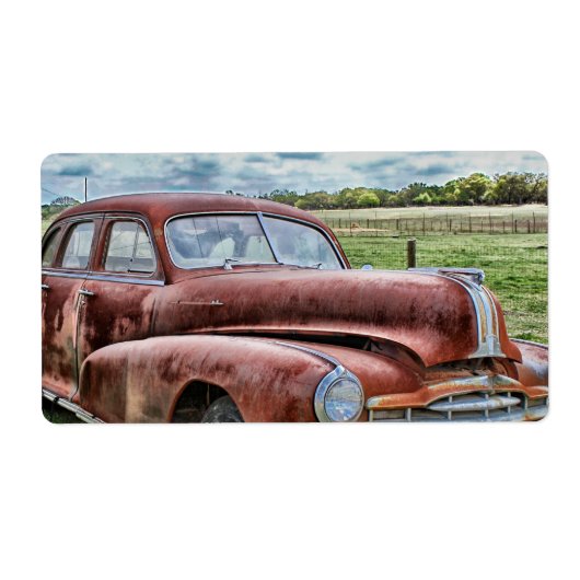 Rusty Old Classic Car Automobile Etiket (Voorkant)