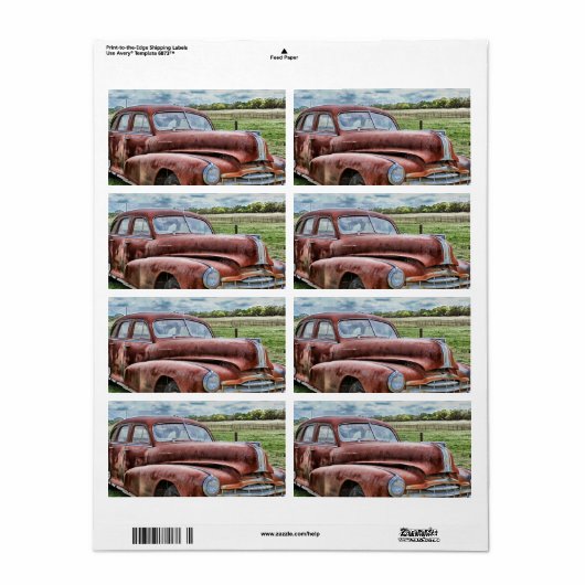 Rusty Old Classic Car Automobile Etiket (Full Sheet)