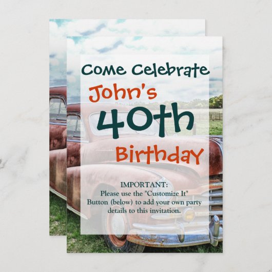 Rusty Old Classic Car Automobile Kaart (Voorkant / Achterkant)