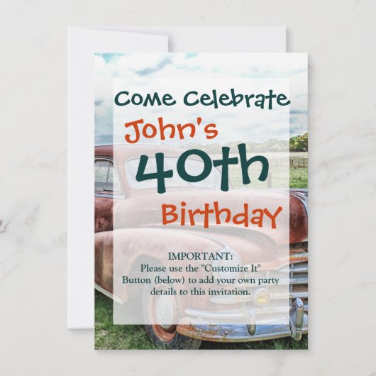 Rusty Old Classic Car  Automobile Kaart (Voorkant)