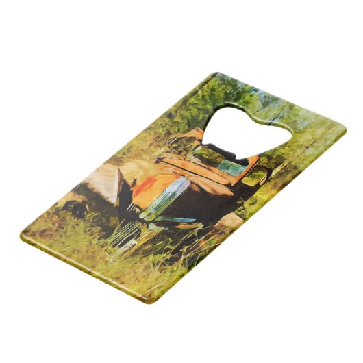 Rusty Old Oranje Truck Abstract Impressionisme Creditkaart Flessenopener (Voorkant Gekanteld)