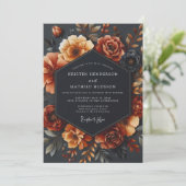 Rusty Orange Bloom Romance Wedding Kaart (Staand voorkant)