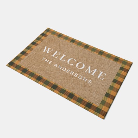  Rusty Oranje Herfst Plaid familienaam Deurmat (Schuin)