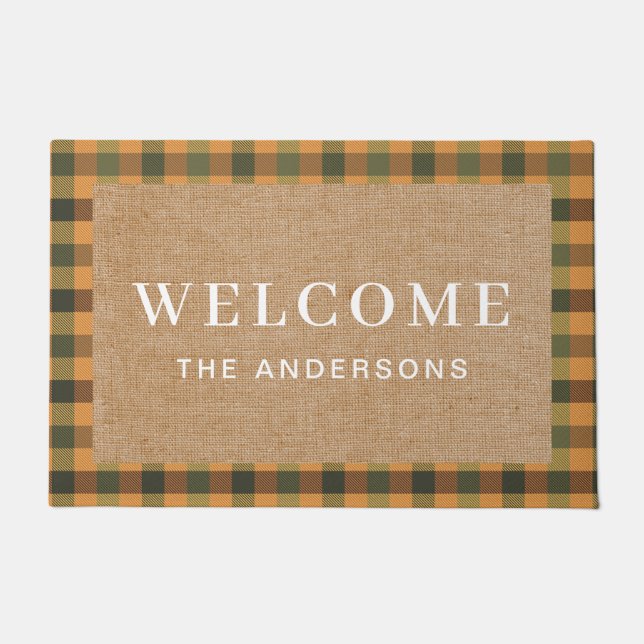  Rusty Oranje Herfst Plaid familienaam Deurmat (Voorkant)