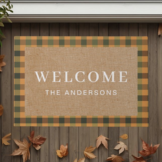  Rusty Oranje Herfst Plaid familienaam Deurmat (Creator heeft geüpload)
