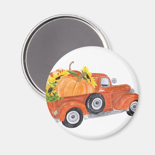 Rusty Oranje  Pickup Truck met pompoenen Magneet (Voorkant / Achterkant)