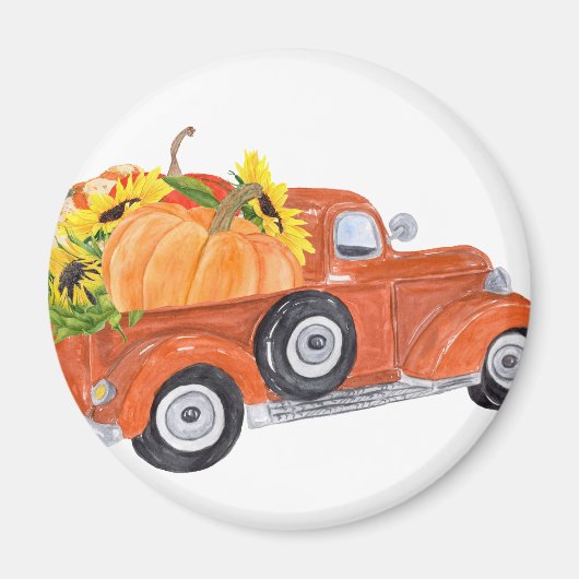 Rusty Oranje  Pickup Truck met pompoenen Magneet (Voorkant)