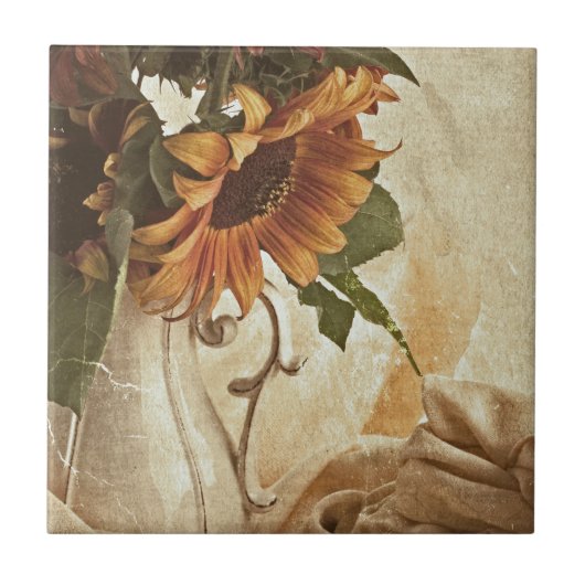 Rusty Oranje zonnebloemen Tegeltje (Voorkant)