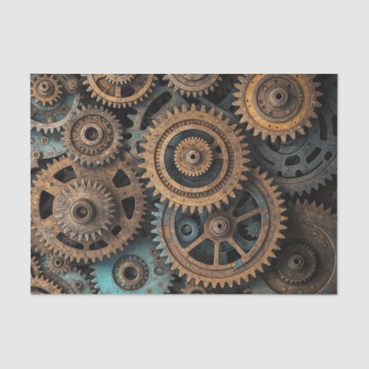 Rusty Patina Gears – Steampunk Decoupage Tissuepapier (Voorkant)
