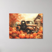Rusty Pickup en Pompoenen Herfst 32x24 Canvas Afdruk (Voorkant)