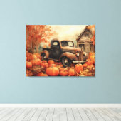 Rusty Pickup en Pompoenen Herfst 32x24 Canvas Afdruk (Insitu (Houten vloer))