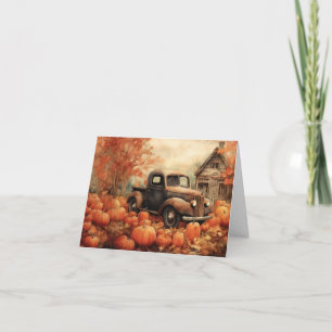  Rusty Pickup en Pompoenen Herfst Blank Notitiekaartje