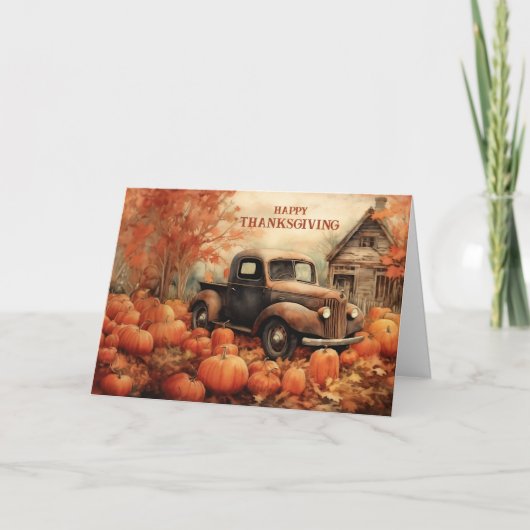 Rusty Pickup en pompoenen Thanksgiving Feestdagen Kaart (Voorkant)