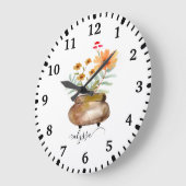 Rusty Pink Rose Flowers Trendy Script Name Grote Klok (Hoek)