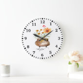 Rusty Pink Rose Flowers Trendy Script Name Grote Klok (Huis)