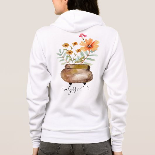 Rusty Pink Rose Flowers Trendy Script Name Hoodie (Achterkant)