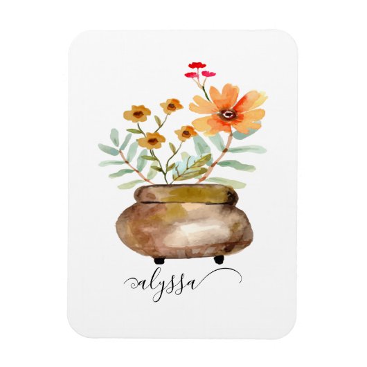 Rusty Pink Rose Flowers Trendy Script Name Magneet (Verticaal)