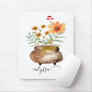 Rusty Pink Rose Flowers Trendy Script Name Muismat