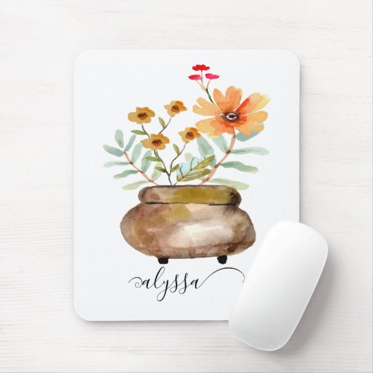 Rusty Pink Rose Flowers Trendy Script Name Muismat (Met muis)