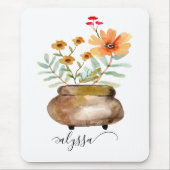 Rusty Pink Rose Flowers Trendy Script Name Muismat (Voorkant)