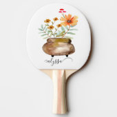 Rusty Pink Rose Flowers Trendy Script Name Tafeltennisbatje (Achterkant)