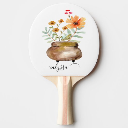 Rusty Pink Rose Flowers Trendy Script Name Tafeltennisbatje (Voorkant)