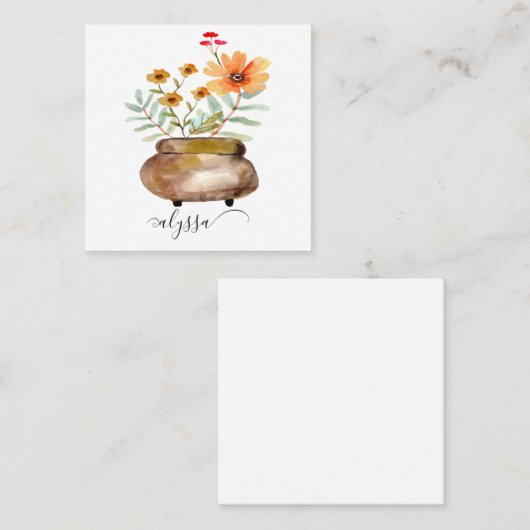 Rusty Pink Rose Flowers Trendy Script Name Vierkante Visitekaartje (Voorkant / Achterkant)