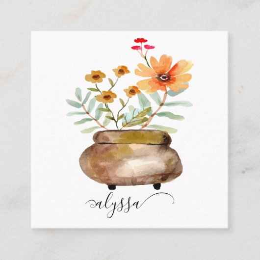 Rusty Pink Rose Flowers Trendy Script Name Vierkante Visitekaartje (Voorkant)