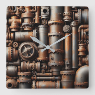 Rusty Pipes Wall Clock Vierkante Klok