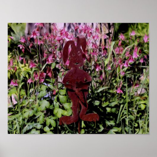 Rusty Rabbit Flower Garden Oil Photo Painting Poster (Voorkant)