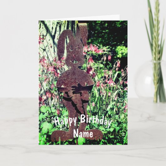 Rusty Rabbit Flower Garden Personalized Birthday Kaart (Voorkant)