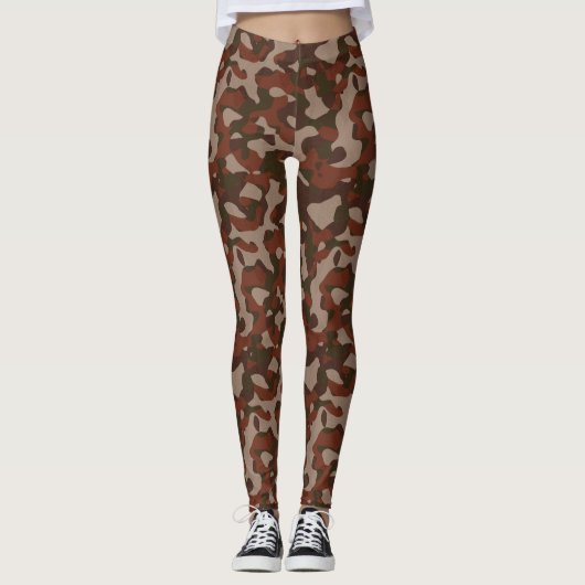 Rusty Red and Dark Olive Camo abstract Leggings (Voorkant)