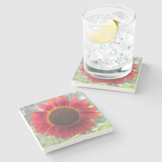 Rusty Red Sunflower Stenen Onderzetter (Zijkant)