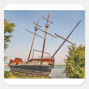 Rusty resteert een piratenschip vierkante sticker