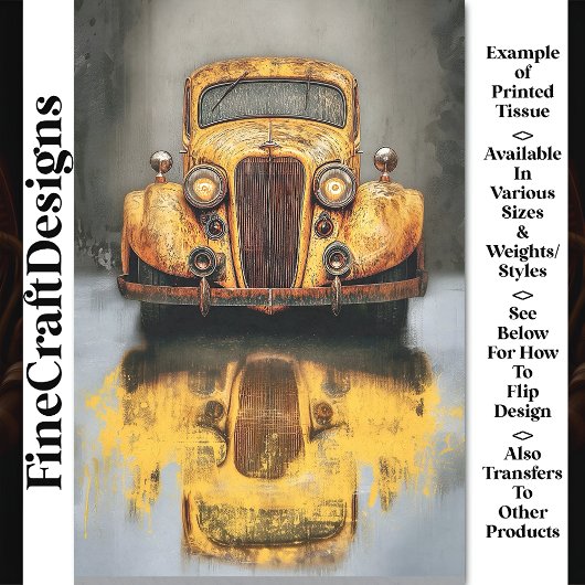 Rusty Retro Gele Fictionele Auto AU7 Decoupage Tissuepapier