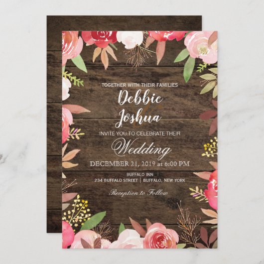 Rusty Roos Rustic Country Huwelijksuitnodiging Kaart (Voorkant / Achterkant)