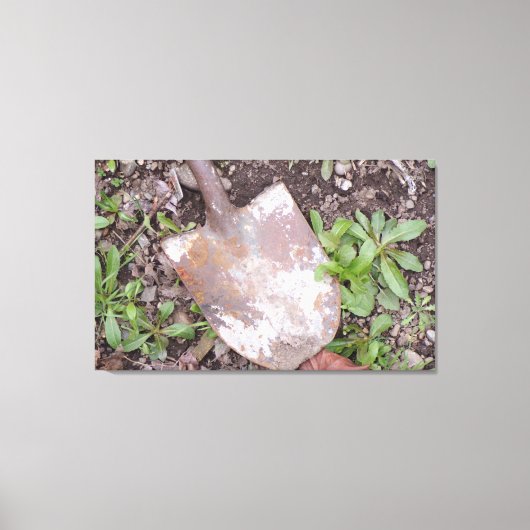 Rusty Shovel in de onkruid Canvas Print (Voorkant)