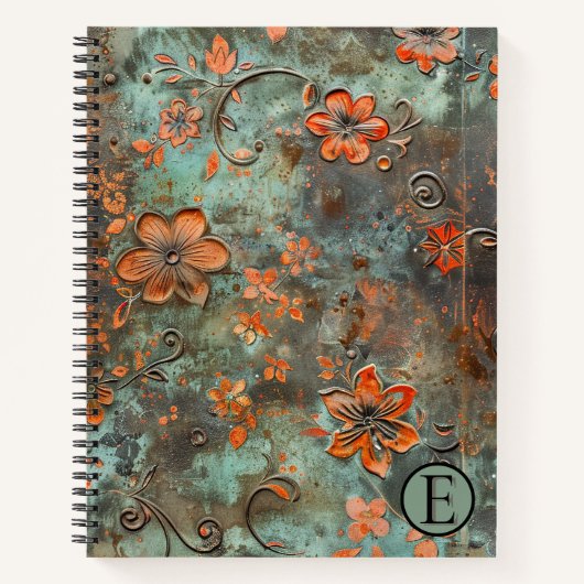 Rusty Sinaasappel Gestegen Bloemspiraal Notitieboe Notitieboek (Voorkant)