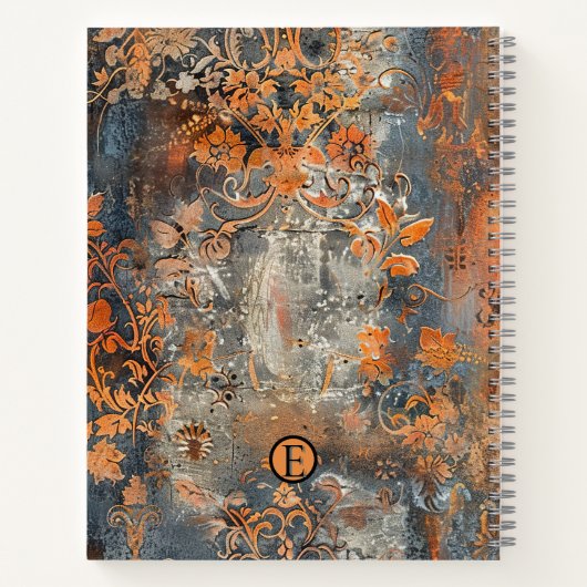 Rusty Sinaasappel Gestegen Bloemspiraal Notitieboe Notitieboek (Achterkant)