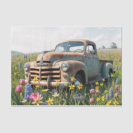 Rusty Spring Truck in een veld Decoupage Tissuepapier