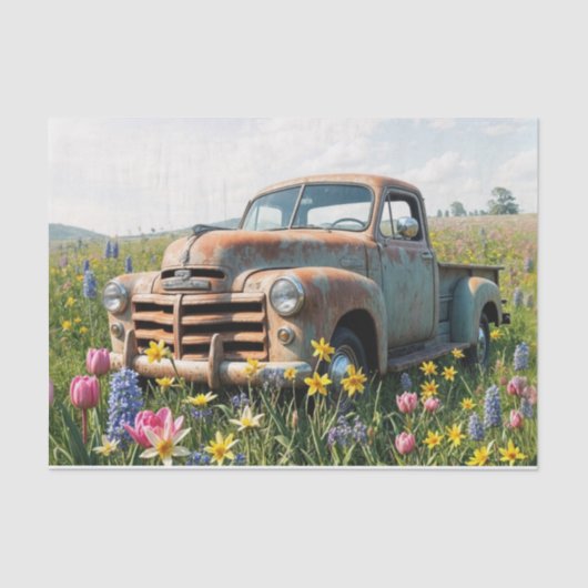 Rusty Spring Truck in een veld Decoupage Tissuepapier (Voorkant)