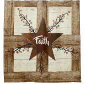 Rusty star and berries, Faith in wood lijst Douchegordijn (Voorkant)
